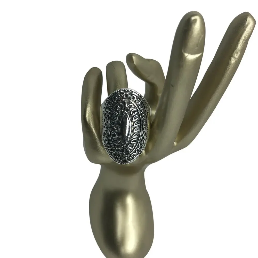 Long Boho Silver Ring - Size 9.5